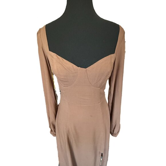 NWT Backyard Roses Maxi Dress XS Long Sleeve Solid Color Slit Sweetheart Neck - Picture 2 of 9